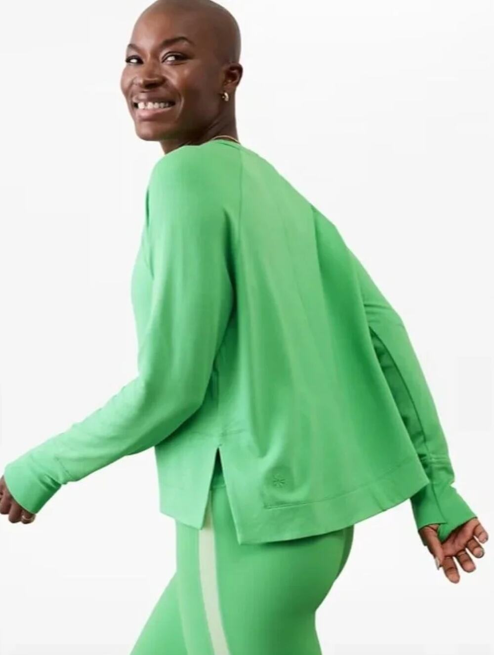 ATHLETA Coaster Luxe Recover Green Sweatshirt Stretch Raglan Sleeve XL X-Large